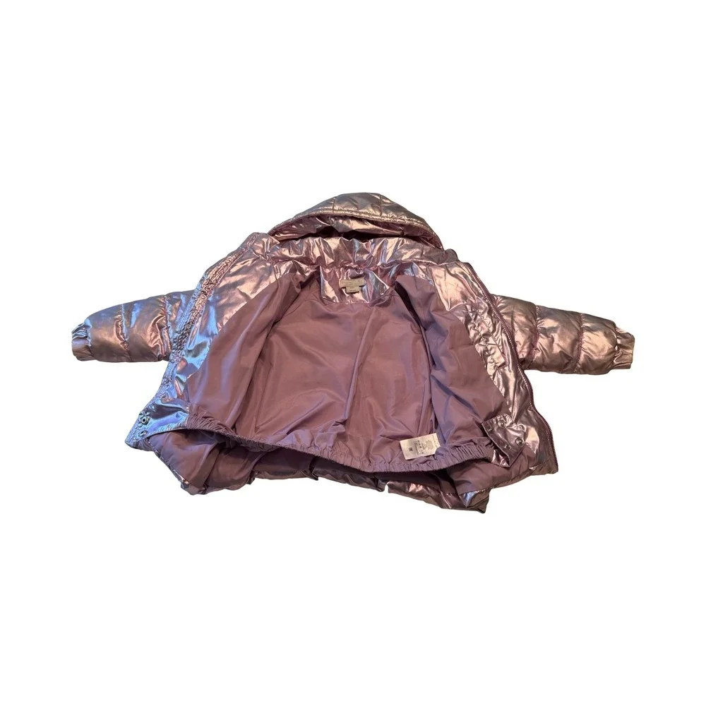 Stella McCartney Kids Metallic Lilac Puffer Jacket Detachable Hood Size 5 Years